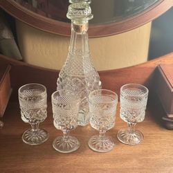 Vintage Wexford  Glass -- Decanter & 4 Goblets