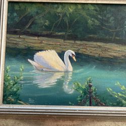 SWAN SERENE OIL PAINTING READY TO HANG $50