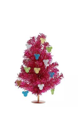 Disney Parks Holiday Minnie Pink Tinsel Christmas Tree w/ Ornaments New
