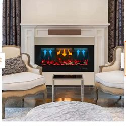 30” Electric Fireplace , Wall Mounted,13 Flame Colors, Thermostat in Black W-71