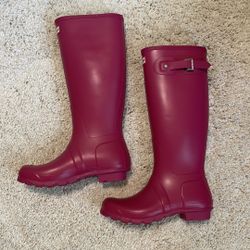 New women’s hunter rain boots pink 7 knee length buckle original tall rubber