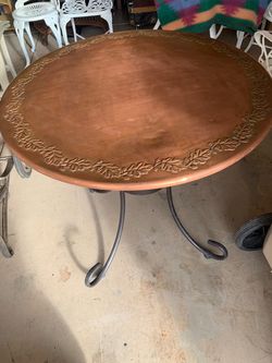 Round Copper Top Table with Iron Base