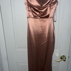 Windsor High Slit Rose Gold Satin Dress 