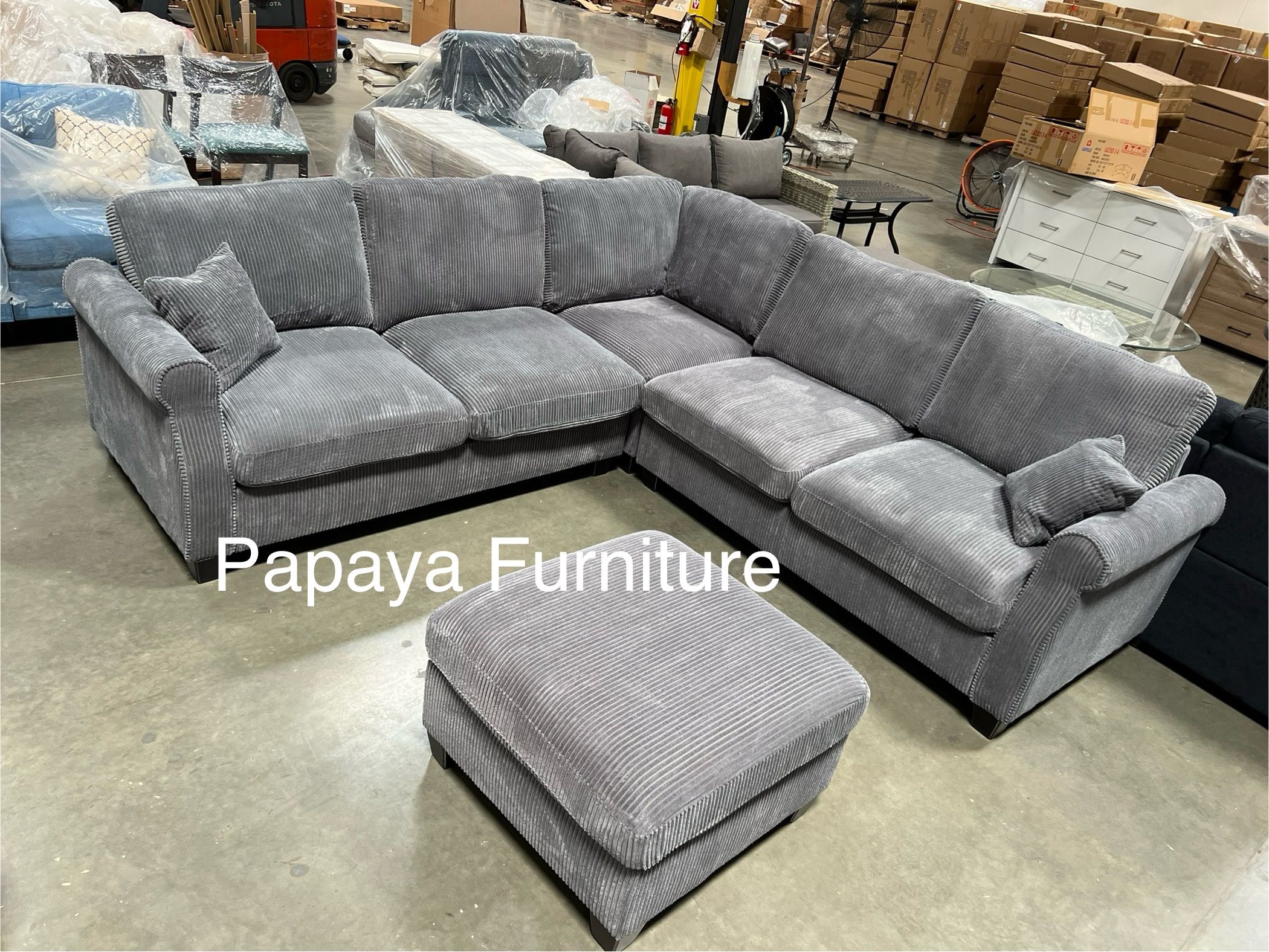 Dark Grey Sectional Sofa And Ottoman, Sectionals, Sofa, Couch, Grey Couch, Grey Sofa, L-Shaped Sofa, Plush Sectional Couch,Living Room Sofa