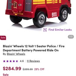 Never Opened Blazin Wheels Powered Ride On Fire Truck