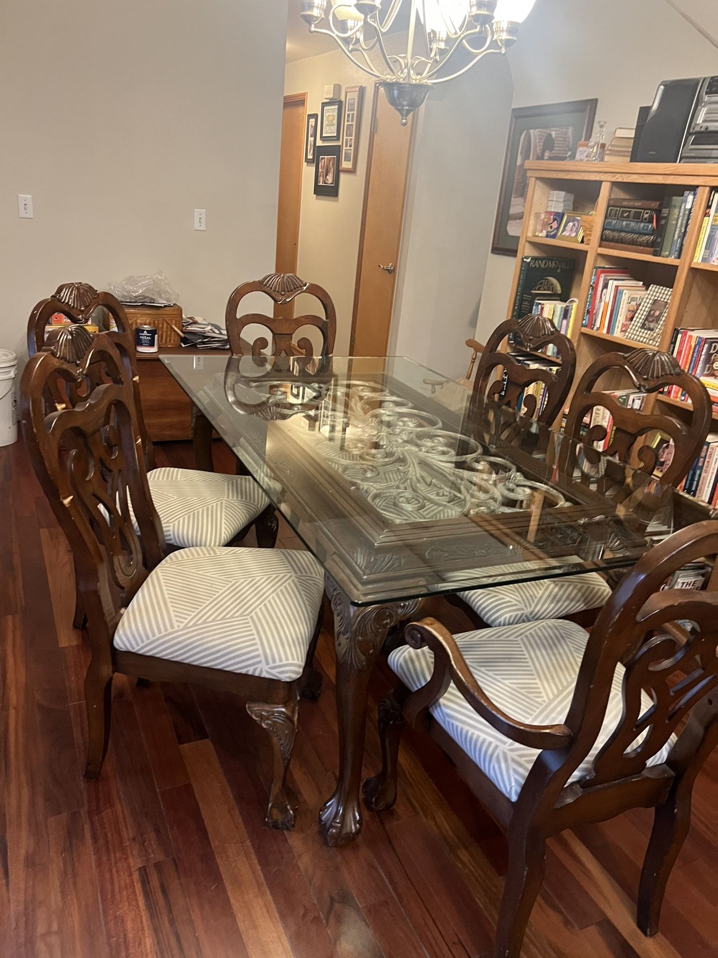 Glass Top Table With 6 Chairs72” W x 42” d X 30”h.