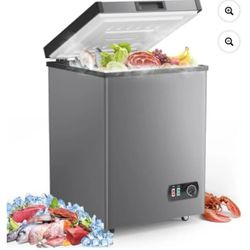 Chest Freezer 4.2 Cubic Feet with Removable Storage Basket, Gray