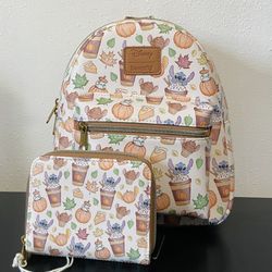 Loungefly Disney Stitch Pumpkin Spice Latte Mini Backpack and Wallet