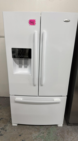 Whirlpool French Door Fridge – White, Ice/Water Dispenser