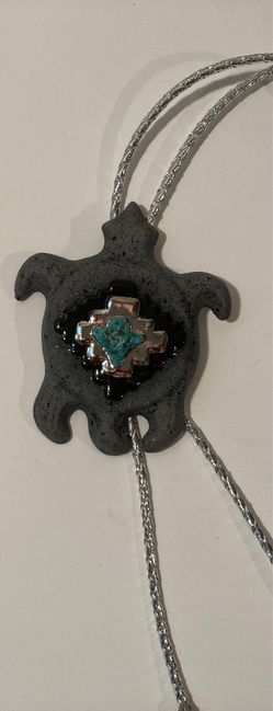 Vintage Metal Bolo Tie, Nice Big Size Turtle, Turquoise, Enamel, Nice Design, 4" x 3 1/4", Quality, Heavy Duty, Made in USA, Country & Western, Cowboy
