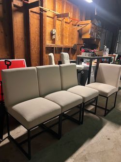 Modern Dining Chairs Set of 4, Upholstered Linen Dining Room Chairs with Ergonomic Back & Metal Frame for Home, Kitchen, Apartment, Cream