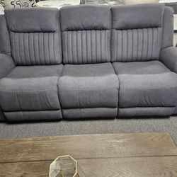 Brand New Gray Linen Manual Reclining Sofa