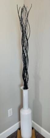 6ft Modern Floor Decor – White Glass Vase with Faux Branches