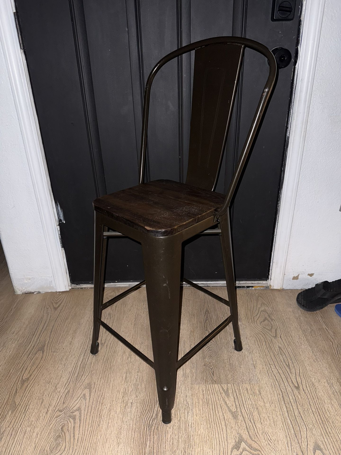 4 - Bar Stools Metal Bar Stool with a wood seating surface from DHP