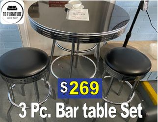 3 Pc Black Bar Table + 2 stools