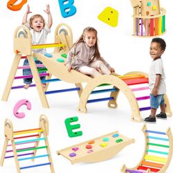 Pikler Triangle Set – 9-in-1 Foldable Wooden Climbing Toy (Brand New)