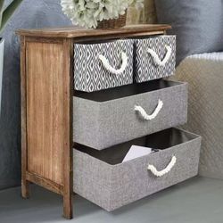 New In Box 20x12x23 Inch Tall 4 Drawers Mini Night Side Table Stand Rustic Brown Home Decor Cabinet 