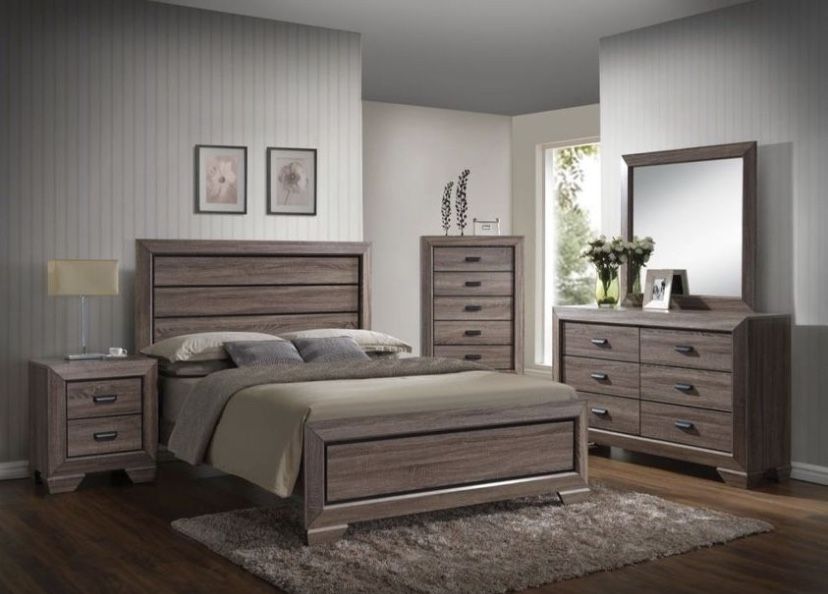 Brand New 4PC Weathered Gray Grain Bedroom Set