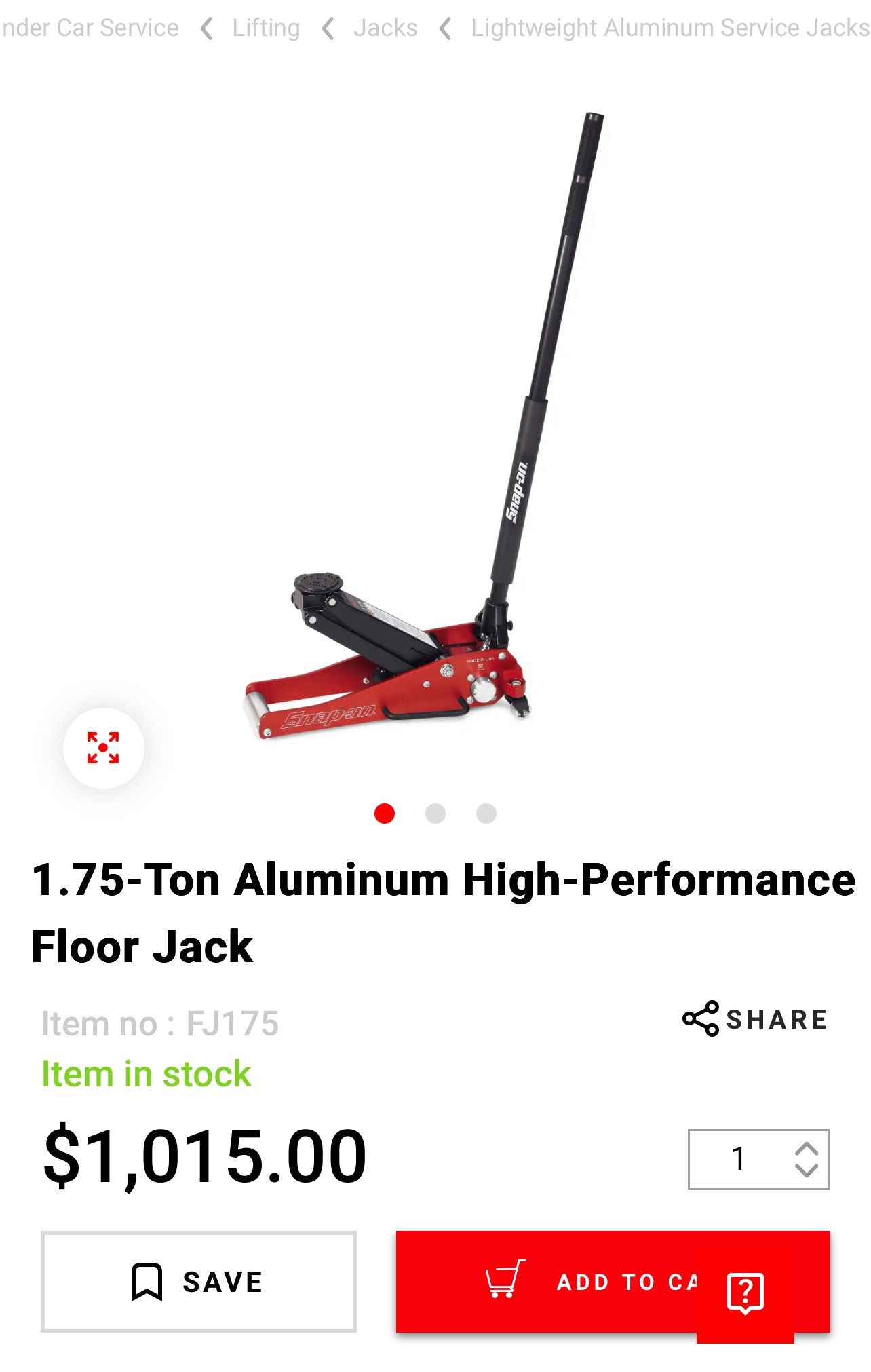 Snap On Floor Jack 1.75 Ton