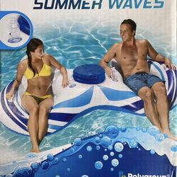 SAVE!!! NEW IN BOX: SUMMER WAVES 2 PERSON LOUNGE WITH DRINK COOLER & MESH BOTTOM SEATING & BACKREST