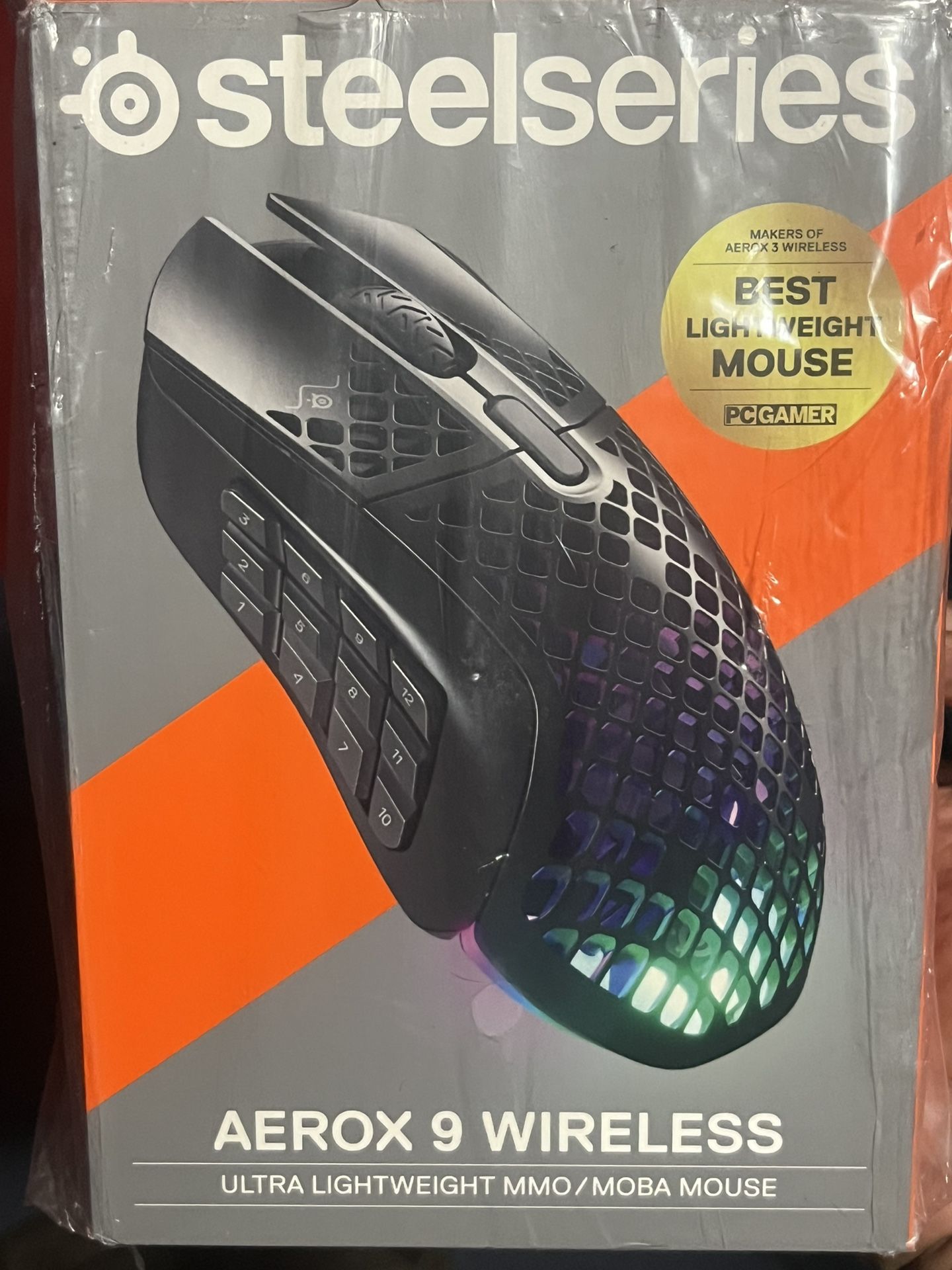 SteelSeries - Aerox 9 Wireless Ultra Lightweight Honeycomb Water Resistant RGB Optical Gaming Mouse With 18 Programmable Buttons - Wireless - Black
