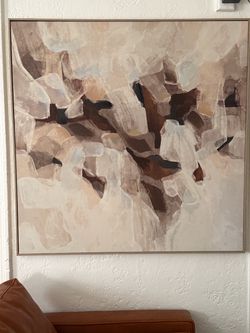 Large Brown Textured Abstract Wall Art with Light Wood Frame – 40” x 40”