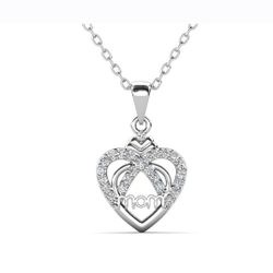 White Gold Plated Mom Heart Necklace with Stones