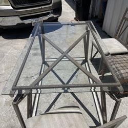 Excellent Condition Glass Top Table With Metal Bottom