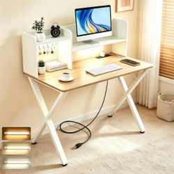 Computer Desk with Shelves, peg board, light and outlets