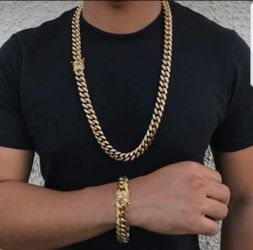14MM Cuban Set 14K Gold Plated Doesn't Loses Color