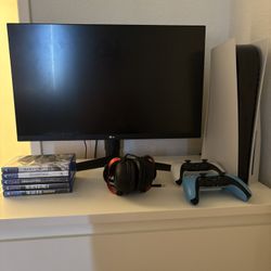 PlayStation 5, Gaming Monitor, Controllers, And Games