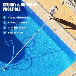 Professional 16 Foot Telescopic Aluminum Swimming Pool Pole - Attach Connect Skimmer Nets, Rakes, Brushes, Vacuum Heads Cleaning