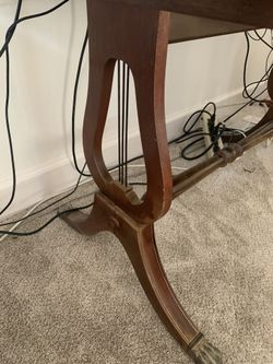 Wooden Desk With Two Drawers And Expandable Sides Harp Inspired Legs With Metal Claws On Feet