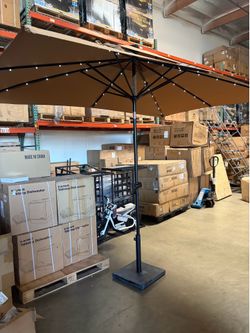 10 ft. x 6.5 ft. Solar Powered Patio Market Umbrella in Tan Brown Rectangular Outdoor Tabel Umbrella with Double Top