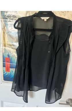 Lucky Brand Black Sheer Pleated Top Size 8