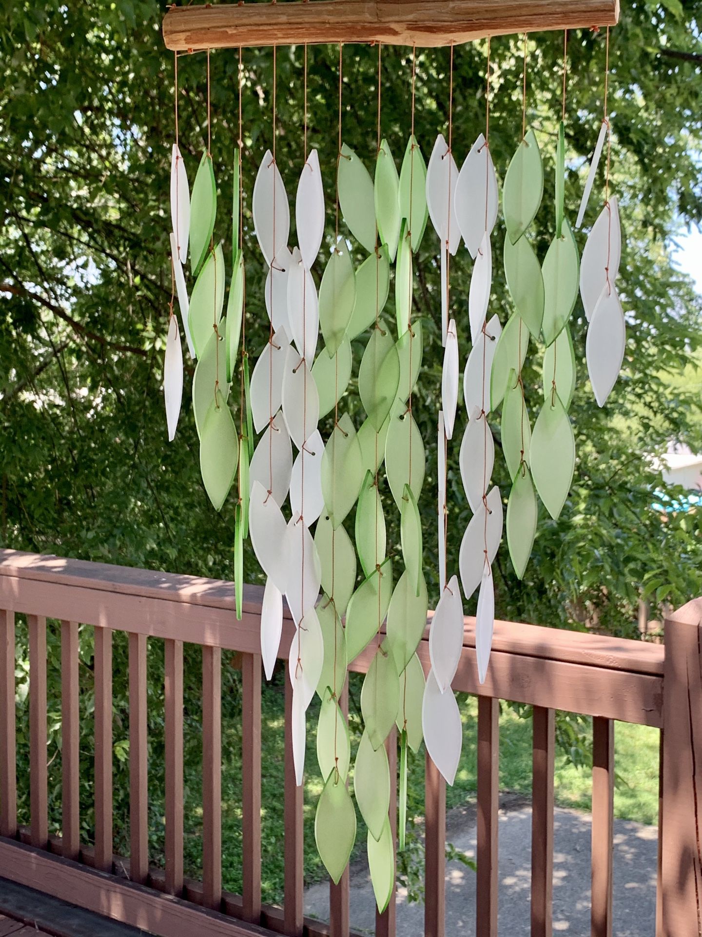Extra-Large Green & White Cascade Stained Glass Wind Chime Sun Catcher Mobile