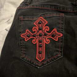 Black Jeans With Red Cross
