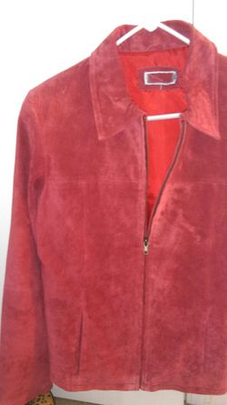 Red leather suede zipper jacket medium
