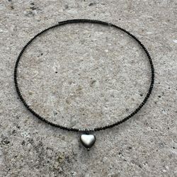NEW collar black spinel and heart charm, minimalistic halloween choker