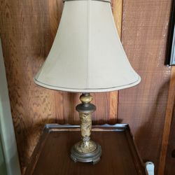 Pair of Elegant Traditional Table Lamps with Marble-Look Bases and Ivory Shades