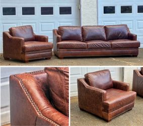Usa Premium Leather 2-Piece Set: Maxwell Leather Sofa couch & Matching Armchair