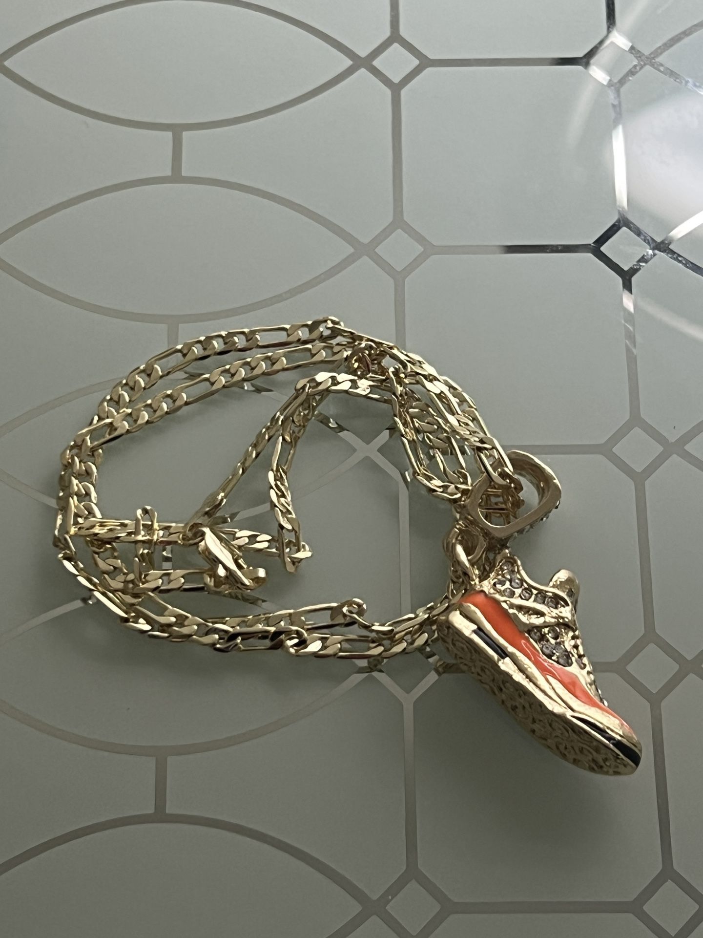 Orange Sneakers Gold Plated Pendant With Chain Necklace 20” 3mm
