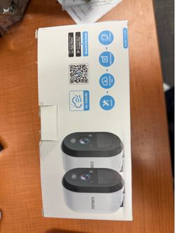 Brand new, factory-sealed ZEEPORTE TV-D20 2-Pack Security Camera System, unused warehouse overstock. All accessories, brackets, charging cables, and u