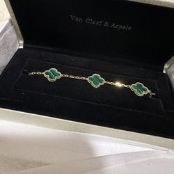 Van Cleef Green And Gold Clover Bracelet 18k