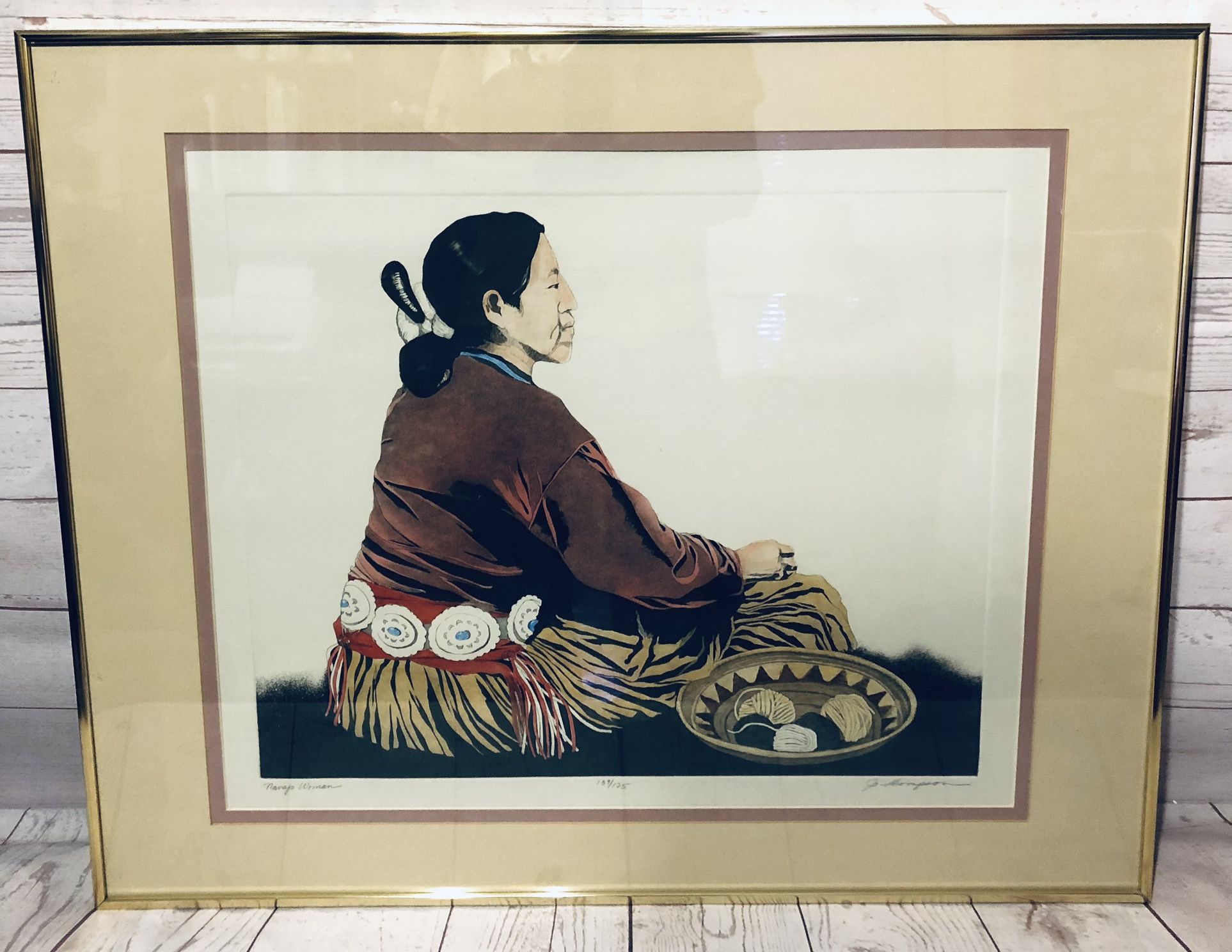 Jo Thompson Navajo Woman Framed Art Signed LE 33” X 27”