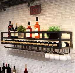 Wine Rack Bar Shelves Wall Mounted With Wine Glass Holder Liquor Shelf Mini Bar Glass Shelves Whiskey Shelf Wall Bar Cabinet Liquor Bottle Display Sto