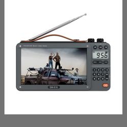 720P 7Inch Screen AM FM Movie Video Radio With Bluetooth Speaker, Rechargeable Digital Shortwave MP3 MP4 Player Radio, Support USB/Micro SD Card, Loud
