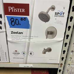 Pfister Zeelan Single Handle 6-Spray Tub and Shower Faucet Trim 1.8 GPM 5 in. in Spot Defense Brushed Nickel Valve Included