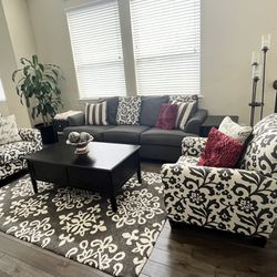 6 Piece Grey And White Living Room Set