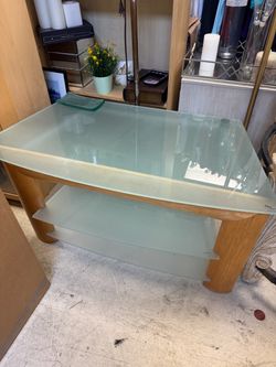 Glass Top TV Stand with Wood Frame